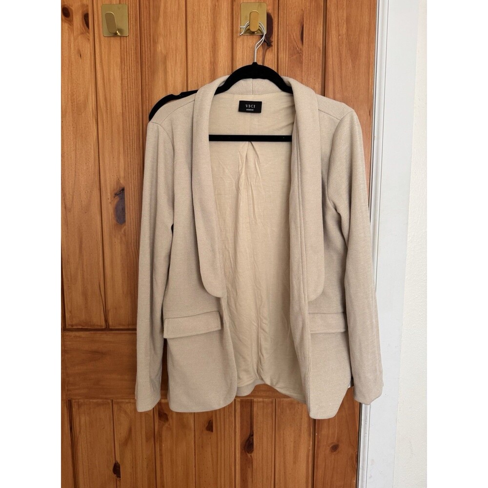Vici Women’s Cream Long Sleeve Open Front Blazer Size Medium